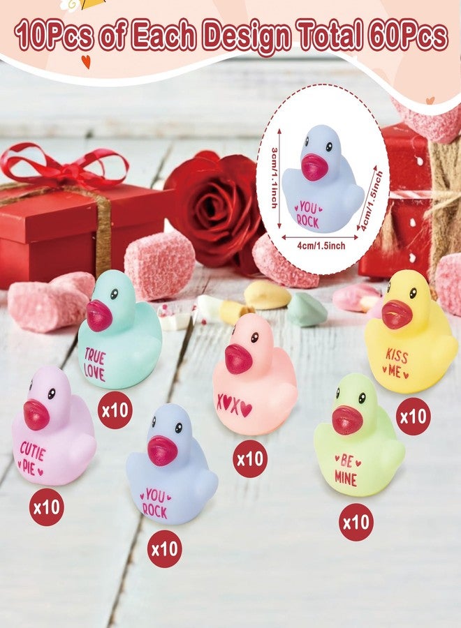Haooryx Valentine's Day Mini Rubber Duck - 60Pcs Conversation Heart Themed Ducky Novelty Duck Squeak Bathtub Float Bath Toy for Valentines Wedding Decoration School Exchange Gift Birthday Party Favor - Image 2